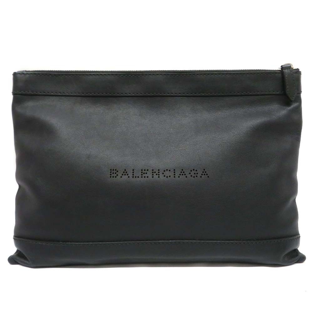 Balenciaga Navy Blue Clip Clutch Bag Leather Black